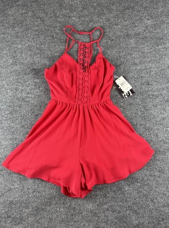 Trixxi Crochet Front Romper Watermelon Pink Red Halter Sleeveless Size 3 NWT