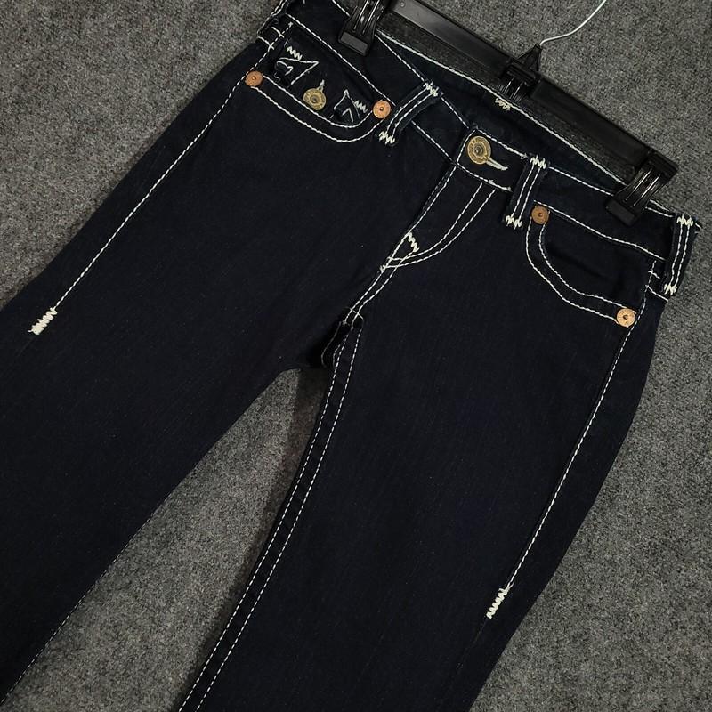 True Religion Jeans Women's 30 Blue Becky Big T Bootcut 32xx32 Flap Pocket USA
