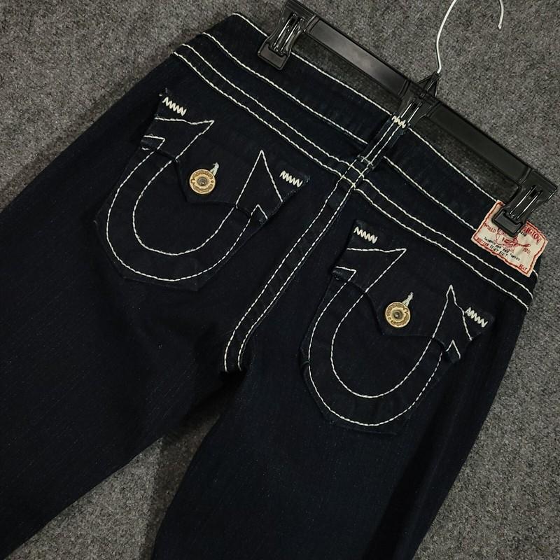 True Religion Jeans Women's 30 blue Becky Big T Bootcut 32xx32 Flap Pocket USA