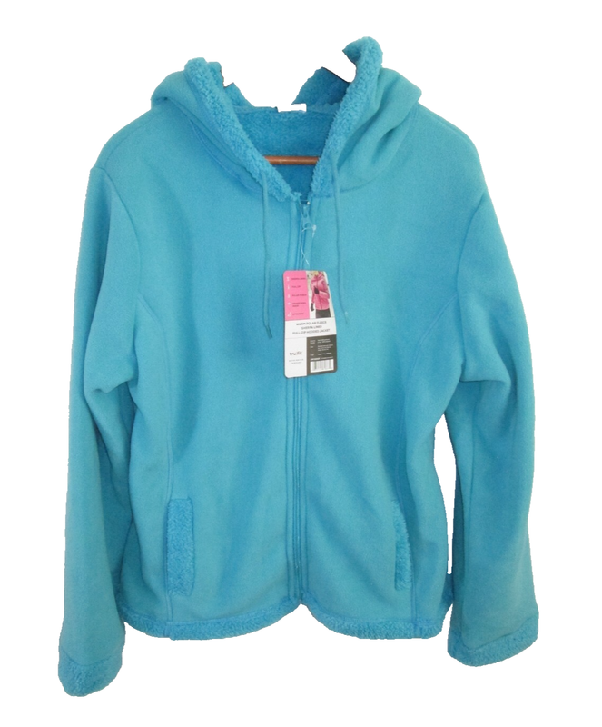 TruFit Polar Fleece Sherpa Lined Full-Zip Hoodie Jacket Turquoise Blue M NWT