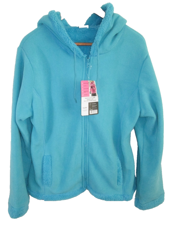 TruFit Polar Fleece Sherpa Lined Full-Zip Hoodie Jacket Turquoise Blue M NWT