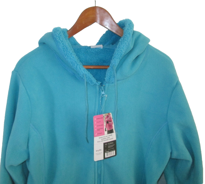 TruFit Polar Fleece Sherpa Lined Full-Zip Hoodie Jacket Turquoise Blue M NWT