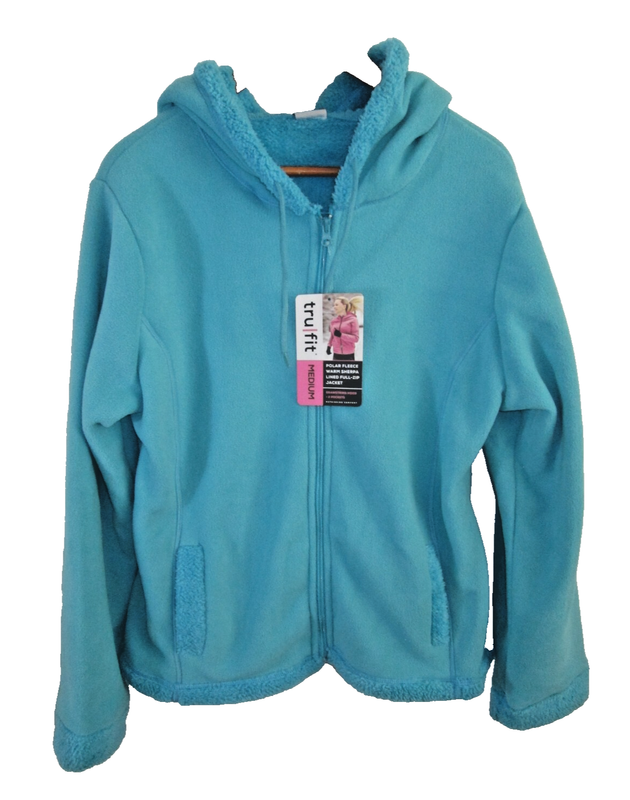 TruFit Polar Fleece Sherpa Lined Full-Zip Hoodie Jacket Turquoise Blue M NWT