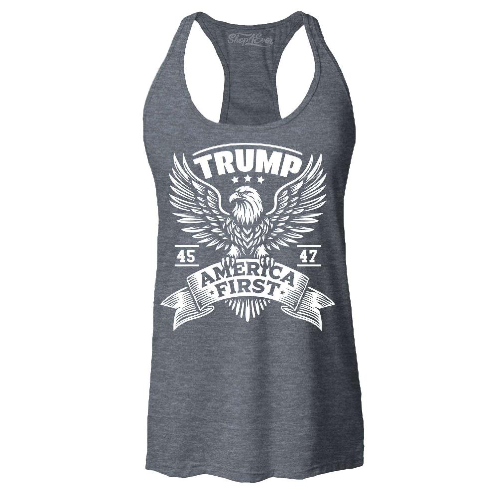 Trump 45 47 America First Eagle Racerback Tank Top President Trump Shirt