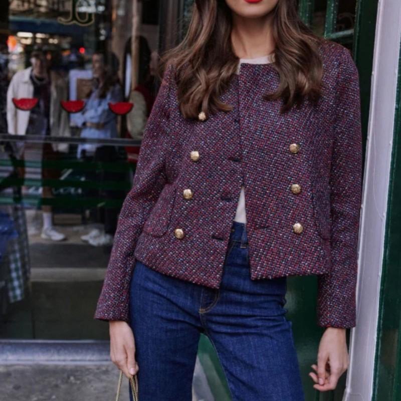 Tuckernuck Maria's Tweed Blazer Gold Button Double Breasted Jacket XXL NEW