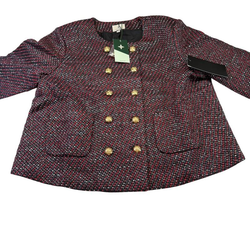 Tuckernuck Maria's Tweed Blazer Gold Button Double Breasted Jacket XXL NEW