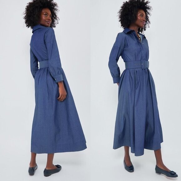Tuckernuck X India Hicks NEW Blue Chambray Comporta Classic Maxi Dress XXS