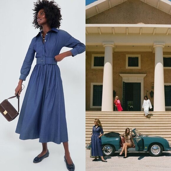Tuckernuck X India Hicks NEW Blue Chambray Comporta Classic Maxi Dress XXS