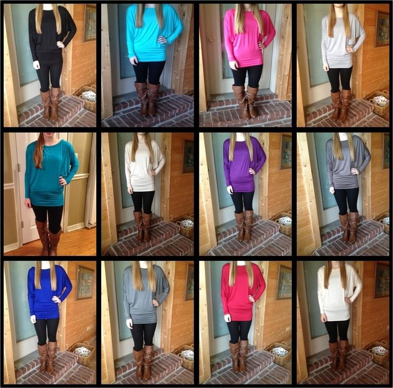 TUNIC 12 Colors Rayon Spandex Dolman Long Sleeve Soft Great with Leggings T1001