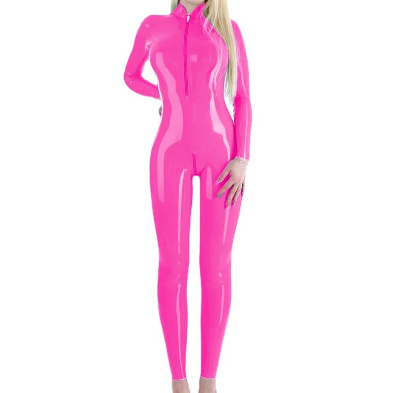 Turtleneck Long Sleeve Catsuit PVC Leather Bodycon Jumpsuits Exotic Club Outfits