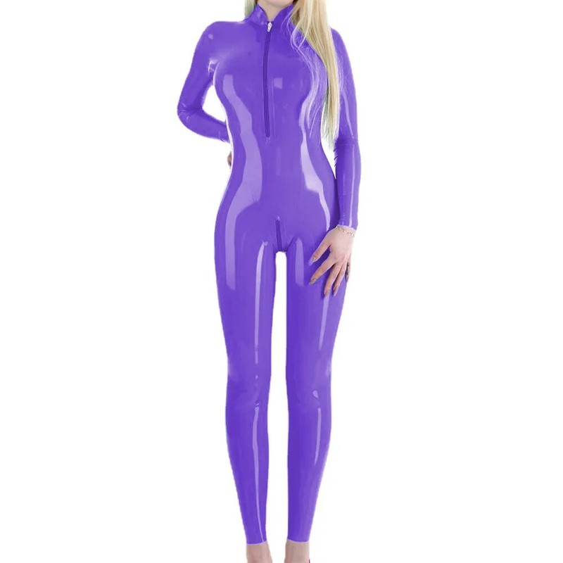 Turtleneck Long Sleeve Catsuit PVC Leather Bodycon Jumpsuits Exotic Club Outfits