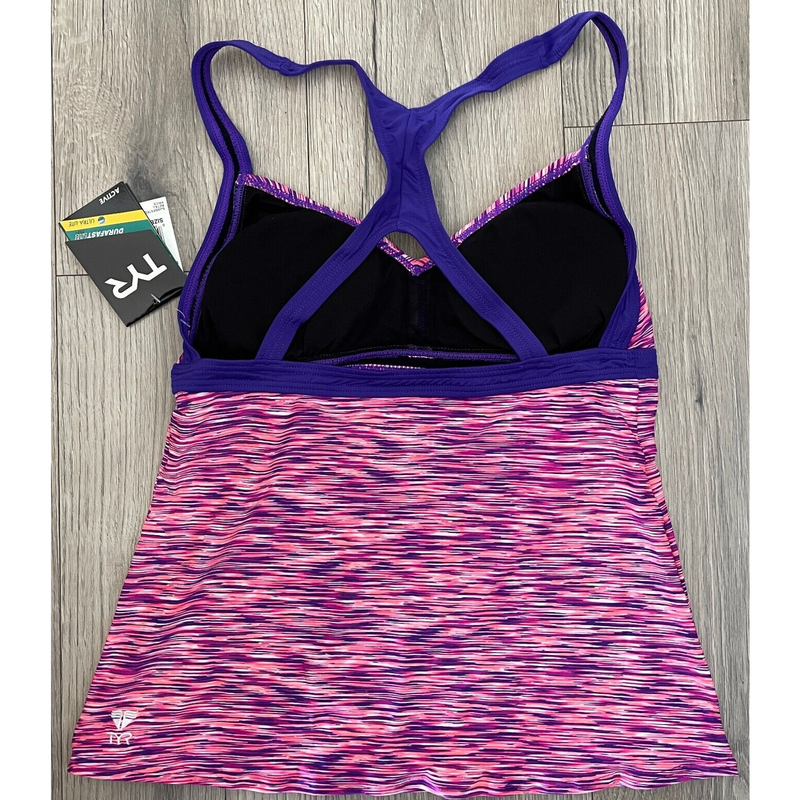 TYR DuraFast Active Sonoma Vneck OpenBack Tankini Top Purple Pink Sz Large 10/12