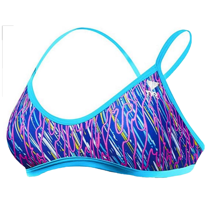 TYR DuraFast One ELECTRO CrossCut Tieback Swim Top - Blue Multi - Large 10/12