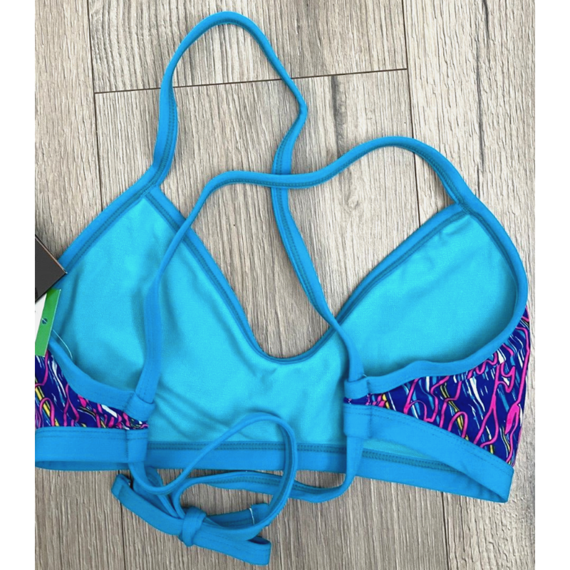 TYR DuraFast One ELECTRO CrossCut Tieback Swim Top - Blue Multi - Large 10/12