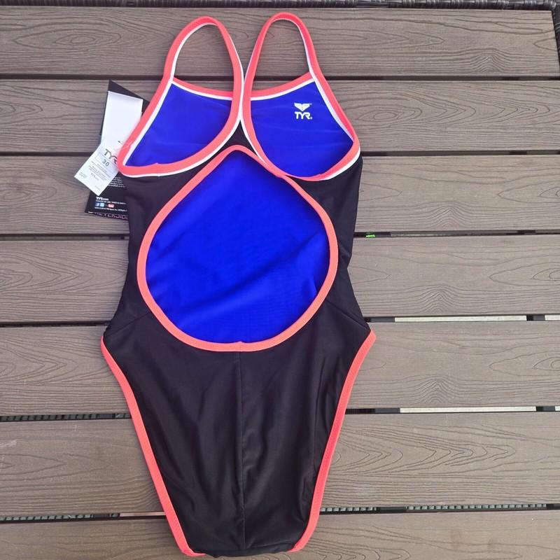 TYR Swimsuit Womens Red/black/blue Hydra Span Reversible Diamond Fit Sz 30 New