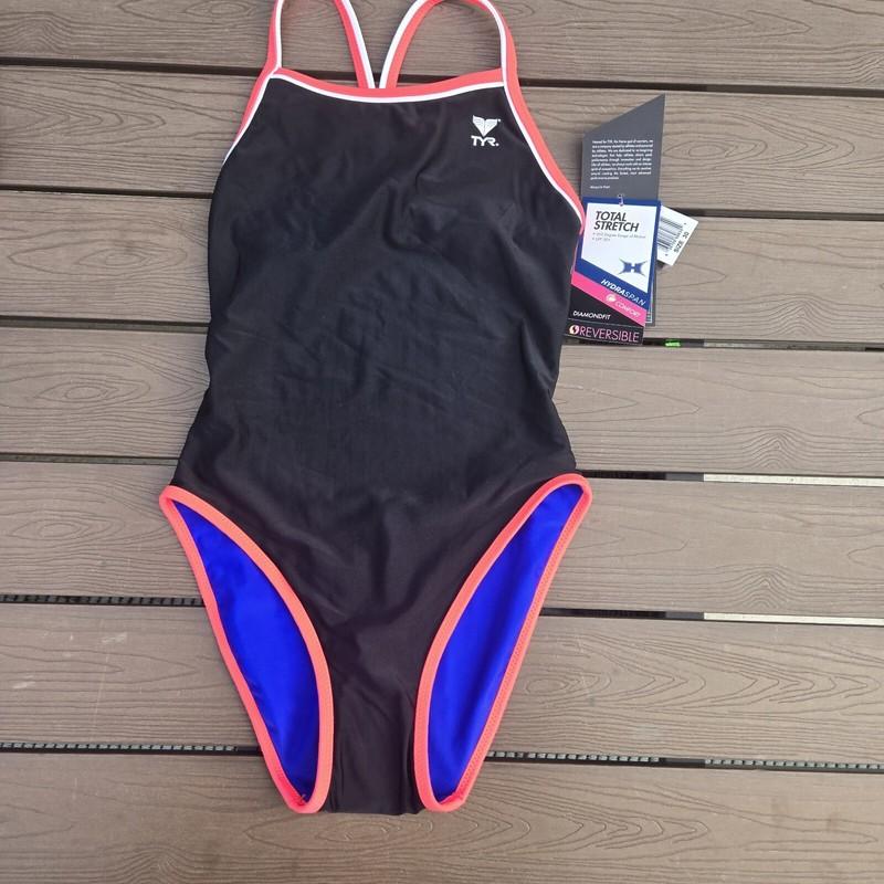 TYR Swimsuit Womens Red/black/blue Hydra Span Reversible Diamond Fit Sz 30 New