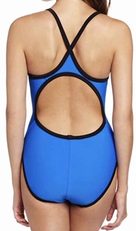 TYR Swimwear Womens Lycra Blue Reversible Diamond Fit Solid One Piece Black 30 S