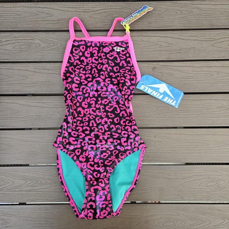 TYR The Finals Disco Cat Foil Womens Swimsuit Flutterback Pink - Size 34 New