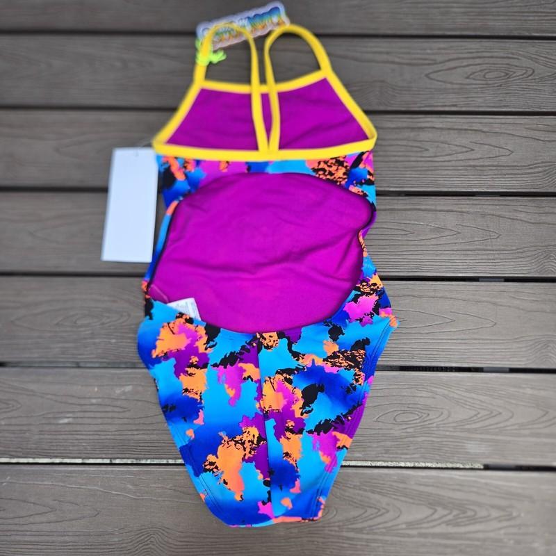 TYR The Finals Funky Non Foil Neon/blue Girls Women's 1 Piece Swim Size 28 New