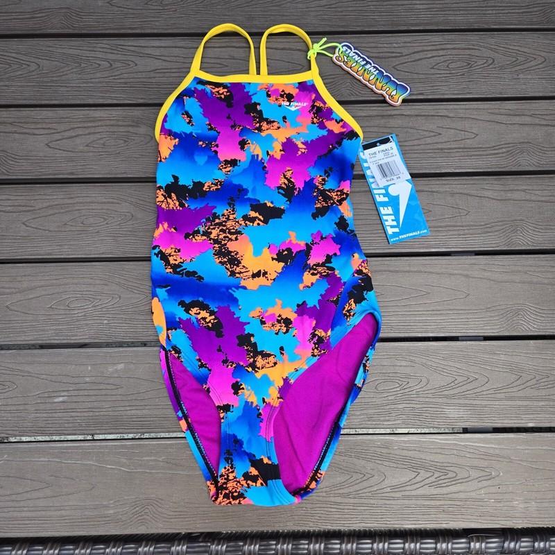 TYR The Finals Funky Non Foil Neon/blue Girls Women's 1 Piece Swim Size 28 New