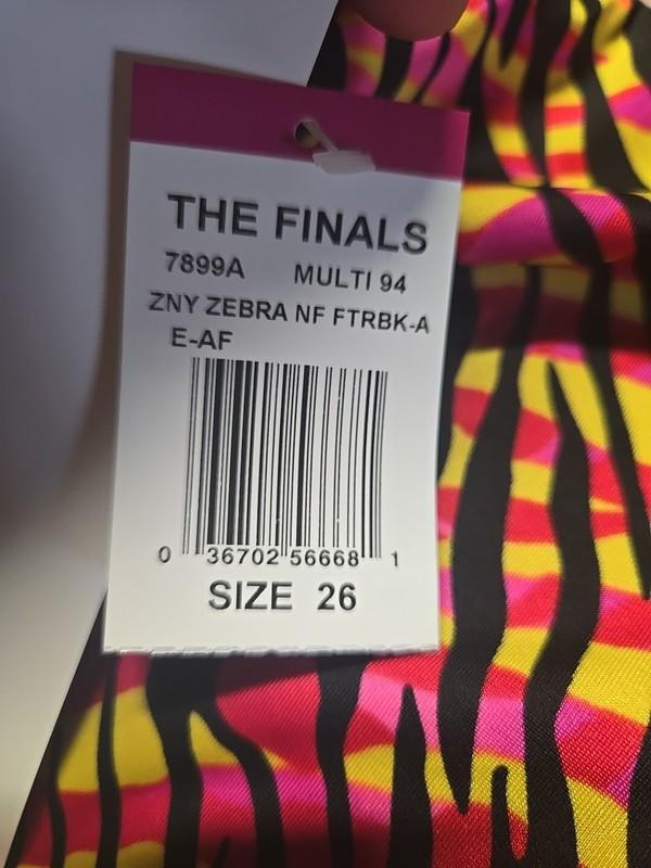TYR The Finals Girls Zany Zebra Swimsuit Flutterback Pink/Orange - Size 26 New