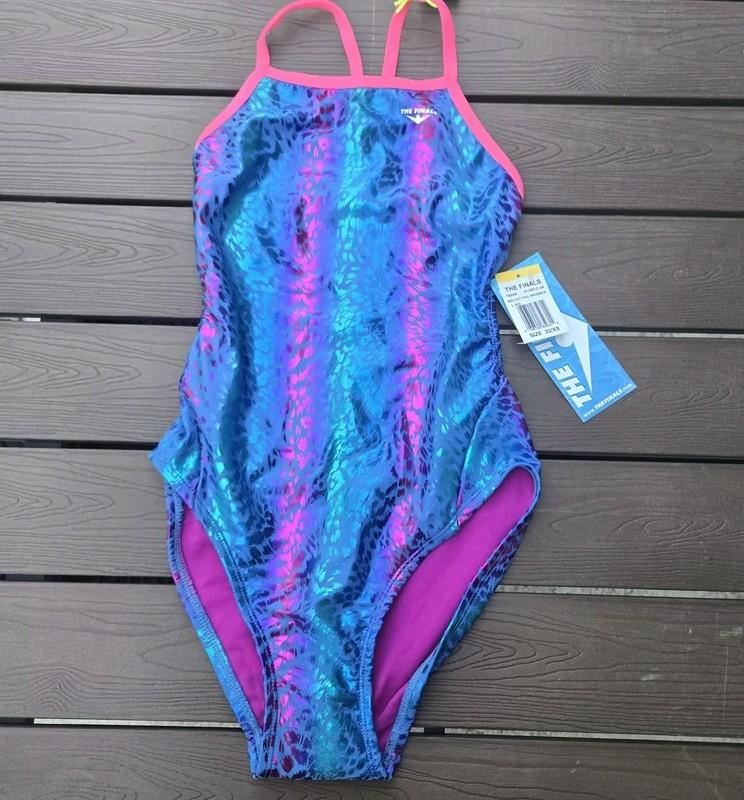 TYR The Finals Women Big Cat 1-pc Swimsuit Wingback Foil Purple - Size 32 New
