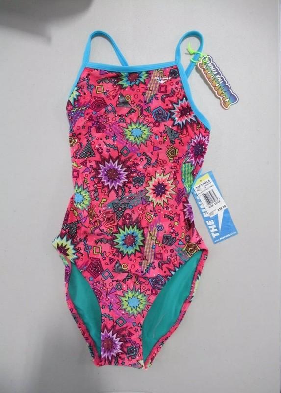 TYR The Finals Women Dynamite Foil Swimsuit Pink/multi Flutterback - Size 36 New