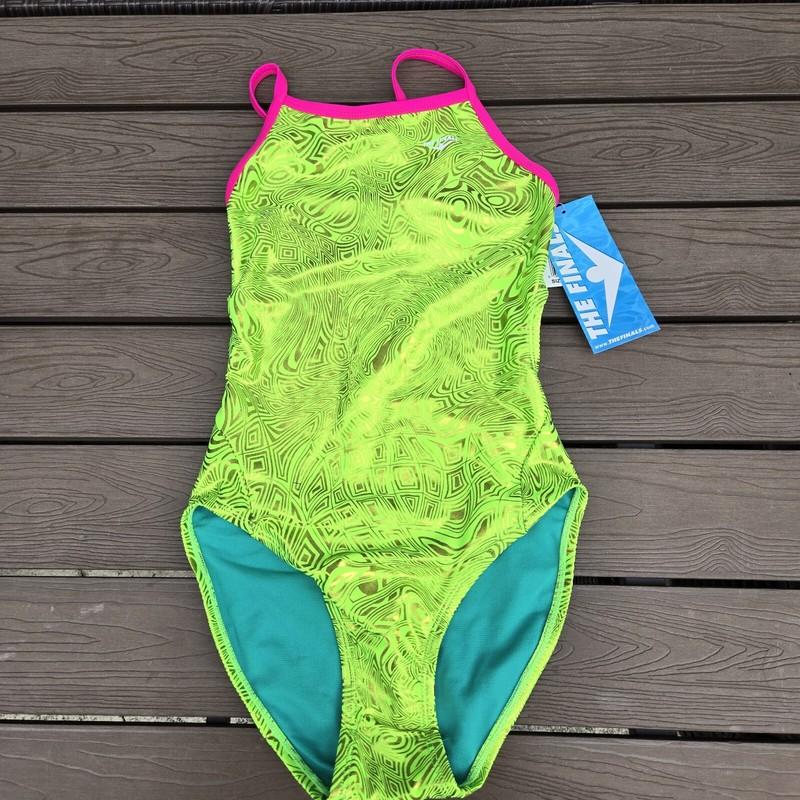 TYR The Finals Women Gatsby Wingback Swimsuit Neon Green - Size 28 NEW