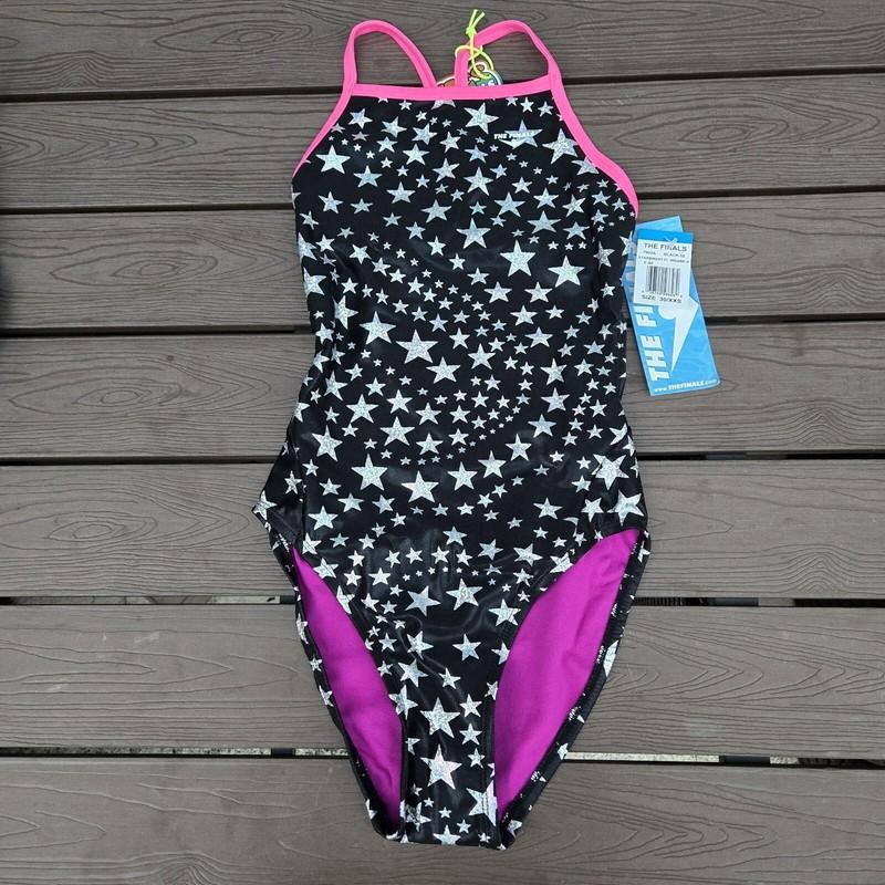 TYR The Finals Women Starbright Foil Swimsuit Wing back Black/silver Size 32 New