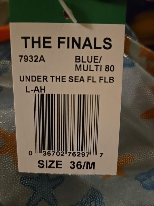 TYR The Finals Womens Under The Sea Foil Flutterback Swimsuit Blue Orange 36 New