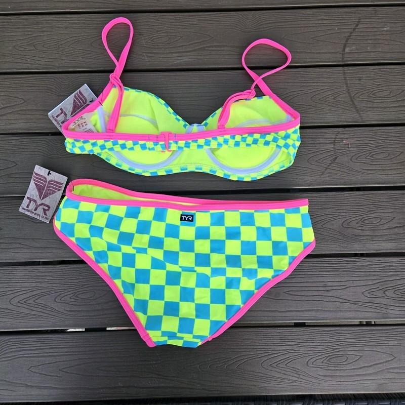 TYR Women Push Up Underline Top (L) & Checkered Bikini (M) Neon/blue New