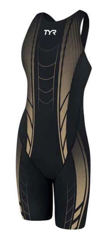 TYR Women's 26 Black Gold AP12 Hi Back Swim Speed Suit Short John USA Made