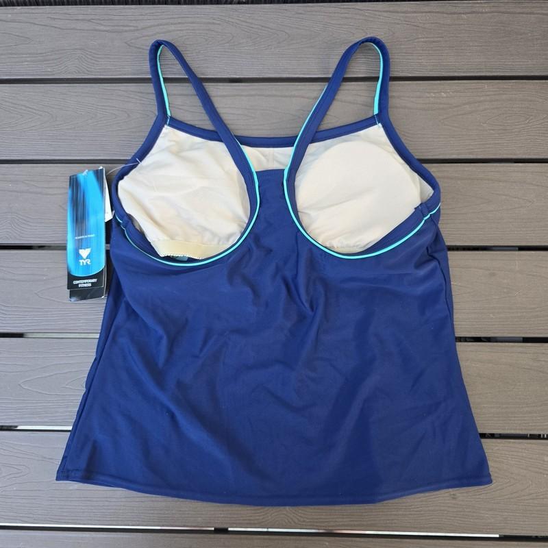 TYR Women's Blue Aurora High Back Swim Tankini Top SZ 14 New