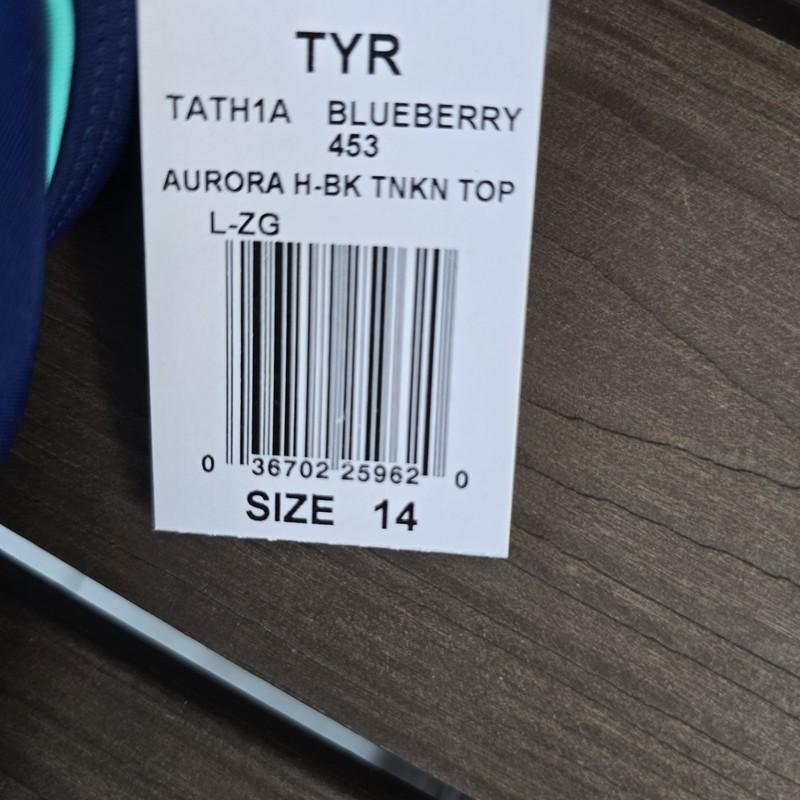 TYR Women's Blue Aurora High Back Swim Tankini Top SZ 14 New