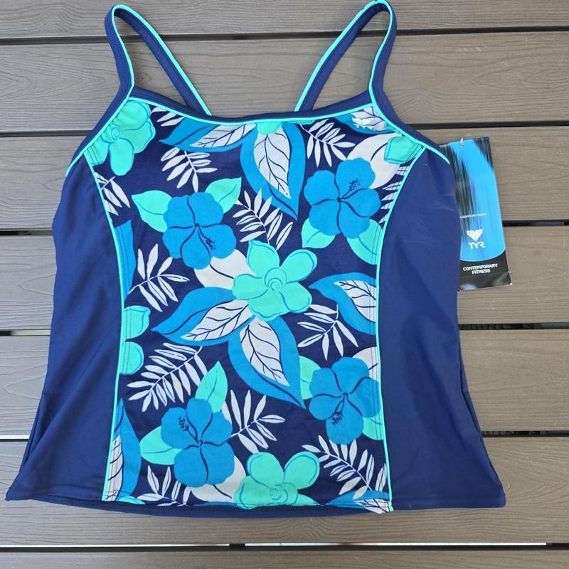 TYR Women's Blue Aurora High Back Swim Tankini Top SZ 14 New