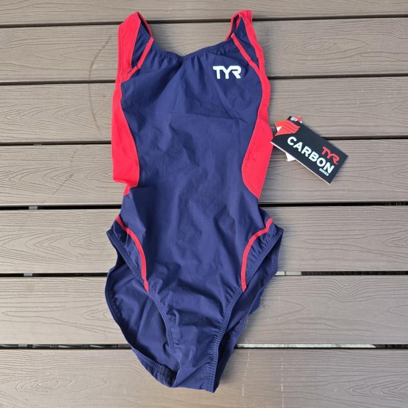 TYR Women's Carbon Speed Swim Suit Race Suit Navy/red Size S New