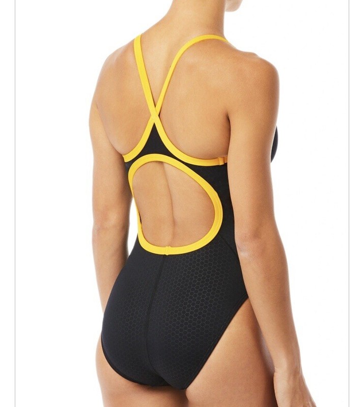 TYR Women’s Hexa Diamondfit Swimsuit Black/Gold Size 32 RTL $80 NWT