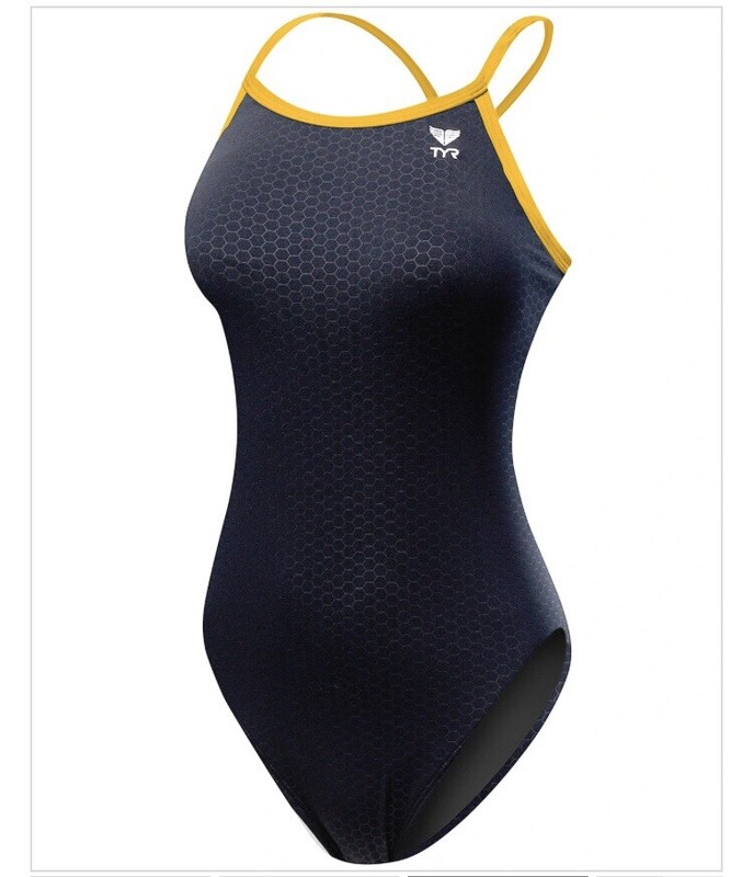 TYR Women’s Hexa Diamondfit Swimsuit Black/Gold Size 32 RTL $80 NWT