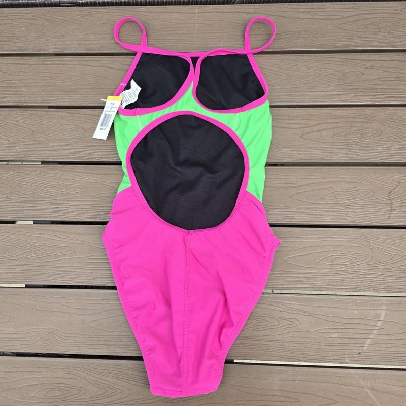TYR Women's Nylon Neon Pink/green Diamondfit 1 Pc Swimsuit Size 36 NEW