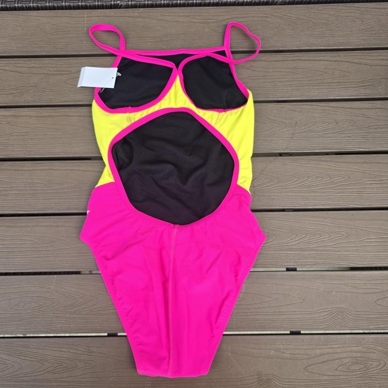 TYR Women's Nylon Neon Pink/yellow Diamondfit 1 Pc Swimsuit Size 36 NEW