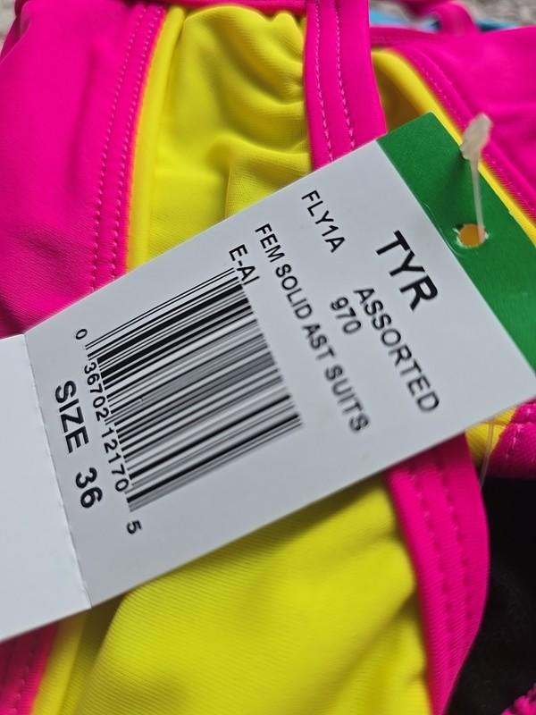 TYR Women's Nylon Neon Pink/yellow Diamondfit 1 Pc Swimsuit Size 36 NEW