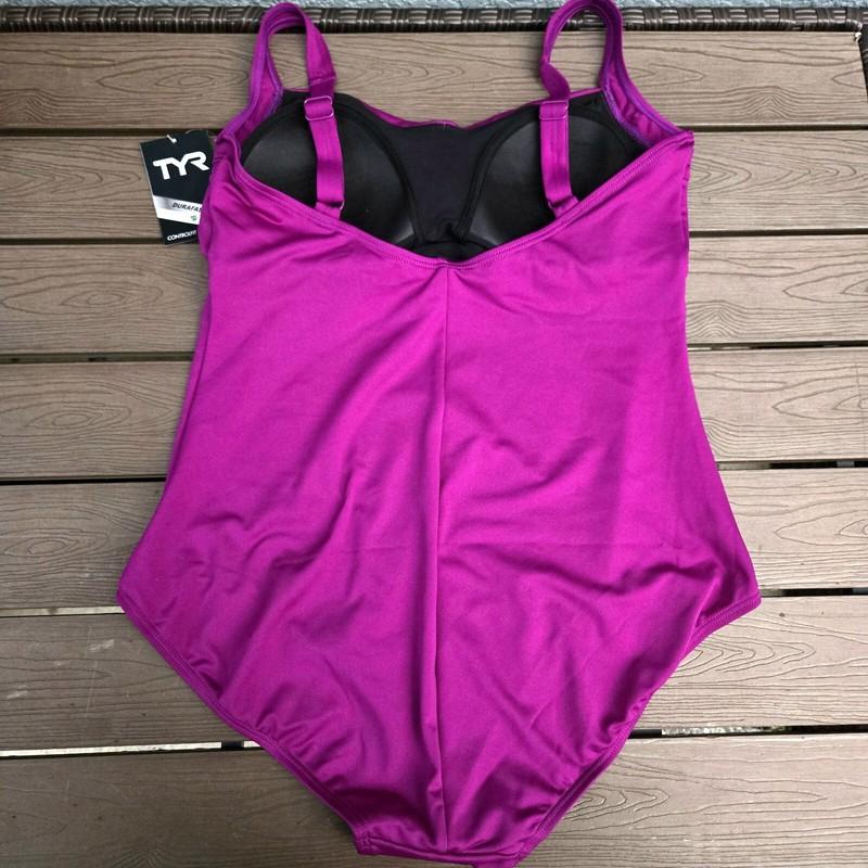 TYR Women's Purple Twisted Bra Control Fit One Piece Swimsuit Size 24 New