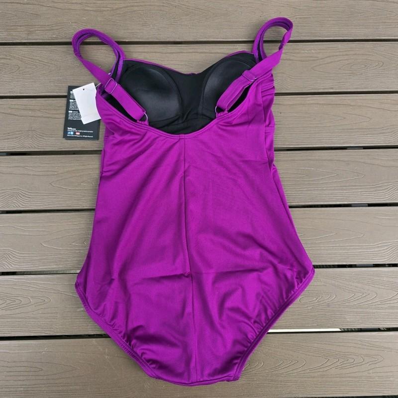 TYR Women's Purple Twisted Bra Control Fit One Piece Swimsuit SZ 8 New