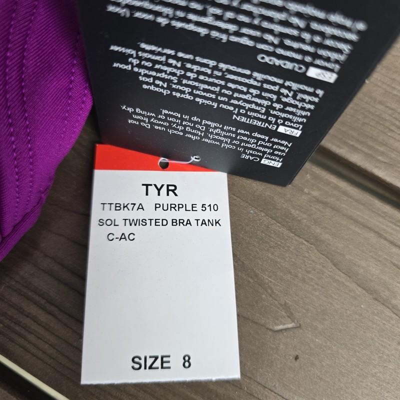 TYR Women's Purple Twisted Bra Control Fit One Piece Swimsuit SZ 8 New