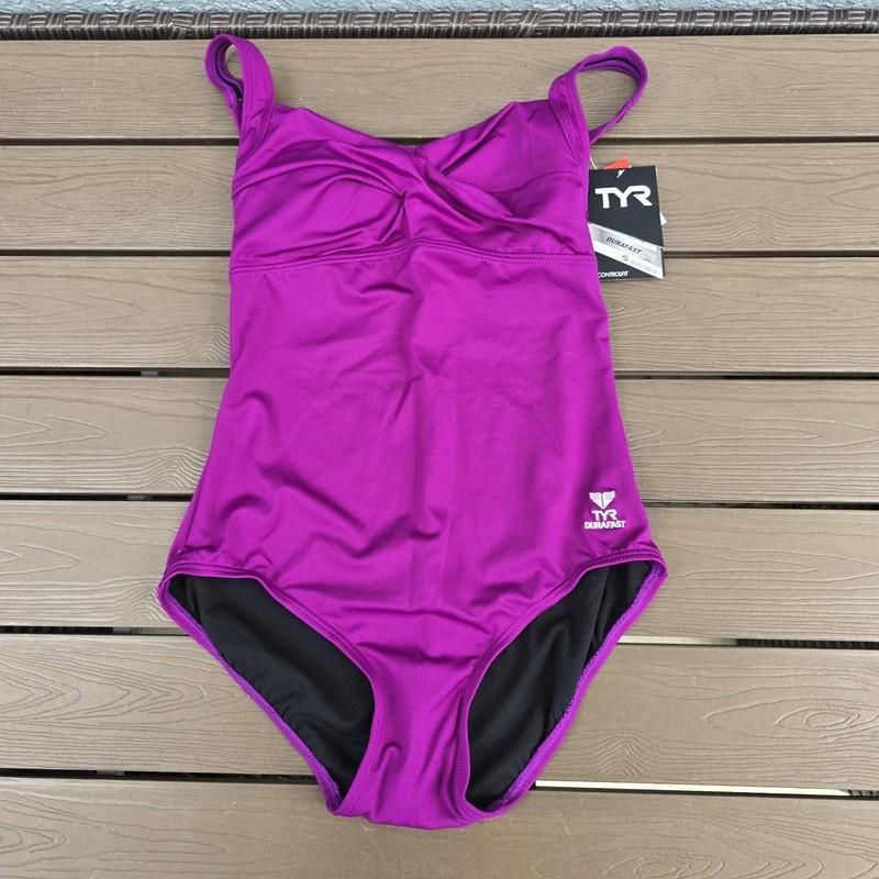 TYR Women's Purple Twisted Bra Control Fit One Piece Swimsuit SZ 8 New