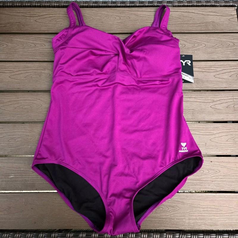 TYR Women's Purple Twisted Bra Control Fit One Piece Swimsuit Size 24 New
