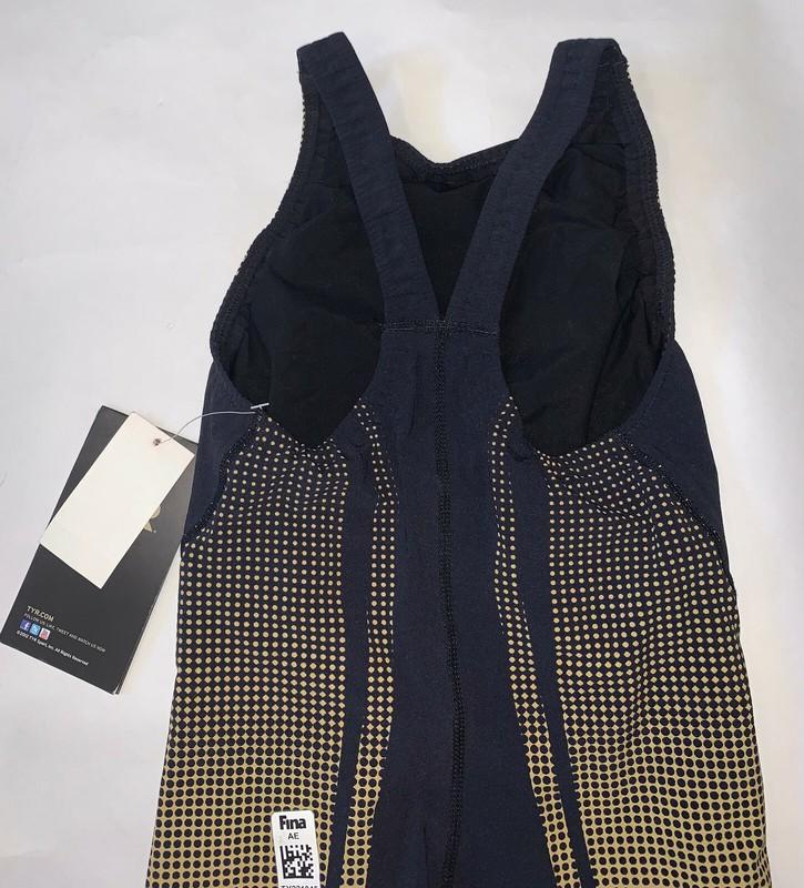 TYR Women's Youth 26 Black Gold AP12 Hi Back Swim Speed Suit Short John USA New