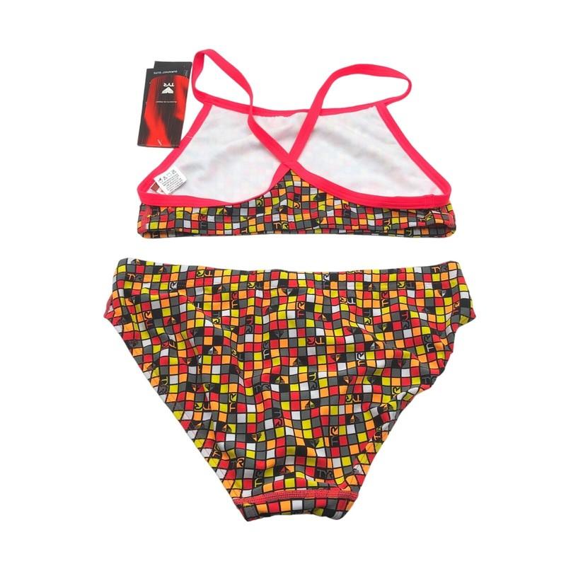 TYR Womens Check Diamondfit Workout Bikini Set Drawstring Red Orange XL