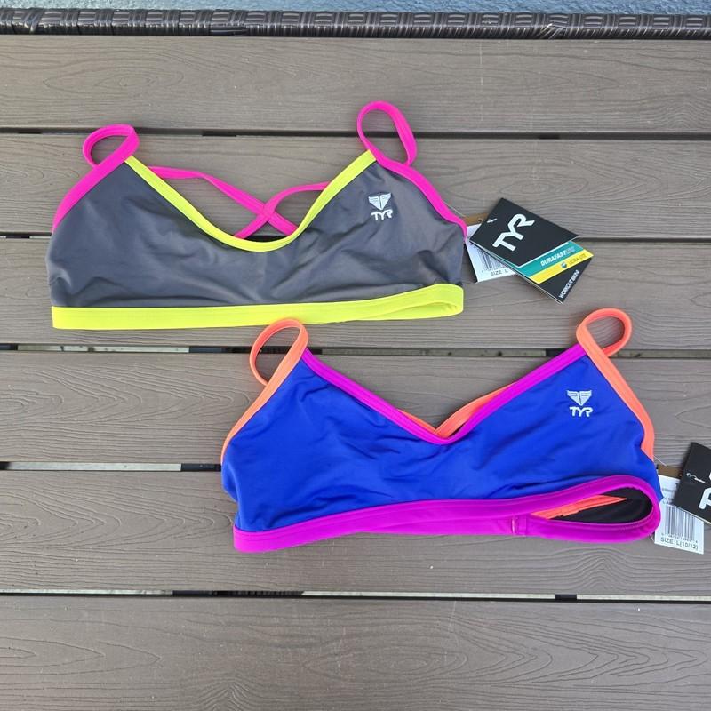 TYR Womens Durafast Solid Crosscutfit Workout Bikini Top Bundle Of 2 Sz L NEW