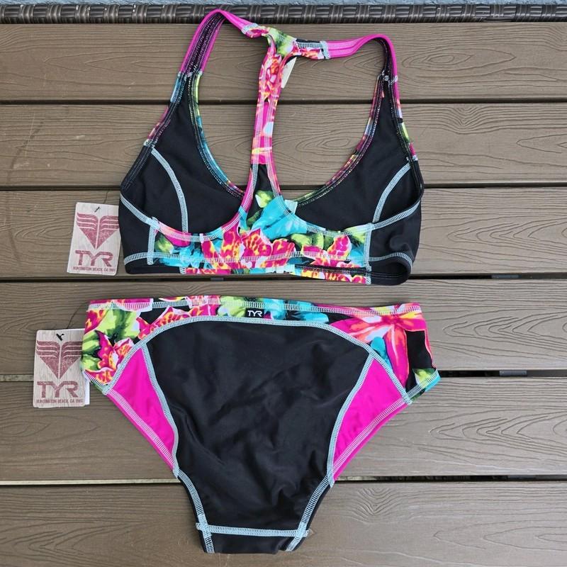 TYR Womens Florina Mikala Top Jada W/Kiki Bottom Pink/blk Floral Sz S New